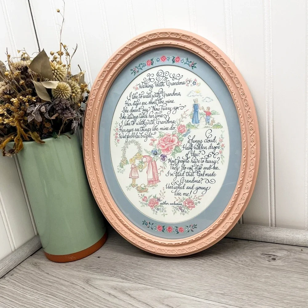 Home Interiors Walking With Grandma Oval Picture Poem Homco Vintage 11x13.5